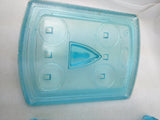BLUE Cook STOVE Sad Iron EAPG DEPRESSION GLASS COVERED CANDY Dish Container VTG