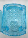 BLUE Cook STOVE Sad Iron EAPG DEPRESSION GLASS COVERED CANDY Dish Container VTG
