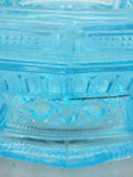 BLUE Cook STOVE Sad Iron EAPG DEPRESSION GLASS COVERED CANDY Dish Container VTG