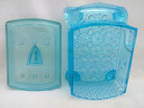 BLUE Cook STOVE Sad Iron EAPG DEPRESSION GLASS COVERED CANDY Dish Container VTG