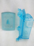 BLUE Cook STOVE Sad Iron EAPG DEPRESSION GLASS COVERED CANDY Dish Container VTG