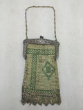 Mesh Enamel Coin Purse Flapper Chainmail Yellow Green Art Deco VTG
