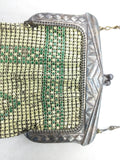 Mesh Enamel Coin Purse Flapper Chainmail Yellow Green Art Deco VTG