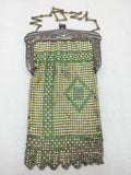 Mesh Enamel Coin Purse Flapper Chainmail Yellow Green Art Deco VTG