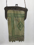 Mesh Enamel Coin Purse Flapper Chainmail Yellow Green Art Deco VTG