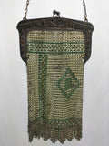Mesh Enamel Coin Purse Flapper Chainmail Yellow Green Art Deco VTG