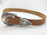 36 Ariat Belt Ostrich Print Leather Western Silver Tone Tip Buckle