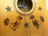 AS-IS 2 Birds Ukulele Mini Acoustic 6 String Guitar Pyrography Wood Burning Lyre Logo Uke
