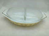 Pyrex Dandelion Dish Duet Divided Casserole Oval Baker Lid 1959 Promotion USA VTG
