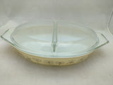 Pyrex Dandelion Dish Duet Divided Casserole Oval Baker Lid 1959 Promotion USA VTG