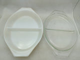 Pyrex Dandelion Dish Duet Divided Casserole Oval Baker Lid 1959 Promotion USA VTG