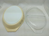 Pyrex Dandelion Dish Duet Divided Casserole Oval Baker Lid 1959 Promotion USA VTG