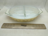 Pyrex Dandelion Dish Duet Divided Casserole Oval Baker Lid 1959 Promotion USA VTG