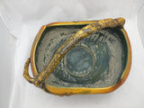 Roseville Pinecone Basket Brown Silver Foil Label Sticker Early Pottery 339