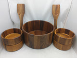 7 pcs Set Teak Mid Century Monkey Pod Wooden Salad Bowl Thailand