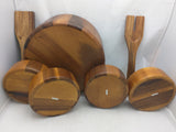 7 pcs Set Teak Mid Century Monkey Pod Wooden Salad Bowl Thailand