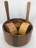 7 pcs Set Teak Mid Century Monkey Pod Wooden Salad Bowl Thailand