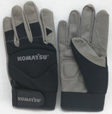 Rare NEW XL Komatsu Work Gloves Gray Grey Black NWOT Velcro Closure