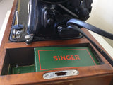 15J Singer Bentwood Wood Dome Case Sewing Machine 160809 Working