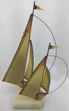 Vintage 13.5" Brass Copper Metal Sail Boat Sailboat Sculpture Marble Base Signed