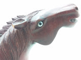 Chinese Horse Carving Wood Glass Eyes Wooden 1946 Stand Vintage Wang Mu Huang