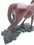 Chinese Horse Carving Wood Glass Eyes Wooden 1946 Stand Vintage Wang Mu Huang