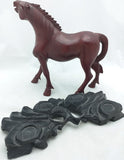 Chinese Horse Carving Wood Glass Eyes Wooden 1946 Stand Vintage Wang Mu Huang