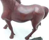 Chinese Horse Carving Wood Glass Eyes Wooden 1946 Stand Vintage Wang Mu Huang