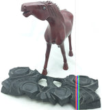 Chinese Horse Carving Wood Glass Eyes Wooden 1946 Stand Vintage Wang Mu Huang