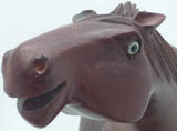 Chinese Horse Carving Wood Glass Eyes Wooden 1946 Stand Vintage Wang Mu Huang