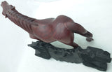 Chinese Horse Carving Wood Glass Eyes Wooden 1946 Stand Vintage Wang Mu Huang