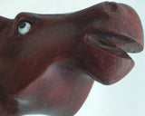 Chinese Horse Carving Wood Glass Eyes Wooden 1946 Stand Vintage Wang Mu Huang