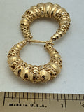 14k Chunky Reticulated HOOP EARRINGS MICHAEL ANTHONY 3.3 grams Israel 1 1/8" Shrimp Design