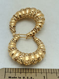 14k Chunky Reticulated HOOP EARRINGS MICHAEL ANTHONY 3.3 grams Israel 1 1/8" Shrimp Design