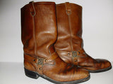US 10.5 W HY-TEST USAS 76 LEATHER HARNESS BIKER WORK BOOTS Steel Toe VTG HyTest Cognac
