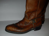 US 10.5 W HY-TEST USAS 76 LEATHER HARNESS BIKER WORK BOOTS Steel Toe VTG HyTest Cognac