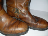 US 10.5 W HY-TEST USAS 76 LEATHER HARNESS BIKER WORK BOOTS Steel Toe VTG HyTest Cognac