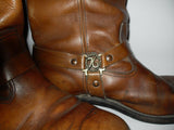 US 10.5 W HY-TEST USAS 76 LEATHER HARNESS BIKER WORK BOOTS Steel Toe VTG HyTest Cognac