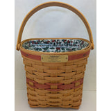 8" 1998 Longaberger Christmas Basket Glad Tidings Woven Wood Holly Fabric Liner Red Trim