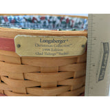 8" 1998 Longaberger Christmas Basket Glad Tidings Woven Wood Holly Fabric Liner Red Trim