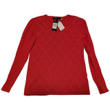 M Tommy Hilfiger Woman Holiday Argyle Gold Stud Sweater Red Size Medium NWT