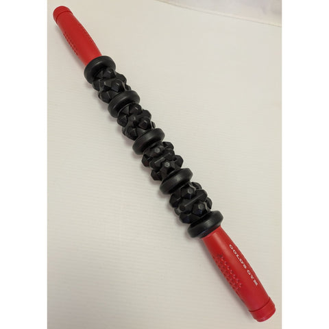 18" Golds Gym Muscle Back Roller Stick Massage Handheld Bar Tool Plastic Red Black
