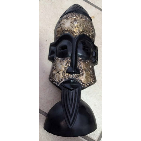 African Tribal Mask Wall Art Decor Black & Gold Handcrafted Decorative Piece