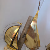 3 Vintage Brass Copper Metal Sailboat Sail Boat Sculpture Marble Base Signed DeMott Jere