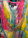 24 Roaman's Colorful Tie-Dye boho Top with Beaded Neckline