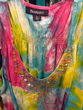 24 Roaman's Colorful Tie-Dye boho Top with Beaded Neckline