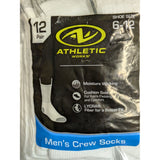 Athletic Works Mens Crew Socks 12-Pack White Moisture Wicking Cushion Sole Lycra Fit Shoe Size 6-12