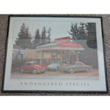 16x20 1970s Endangered Species VW Volkswagen Framed Poster Vintage Cars Gas Station Art Print