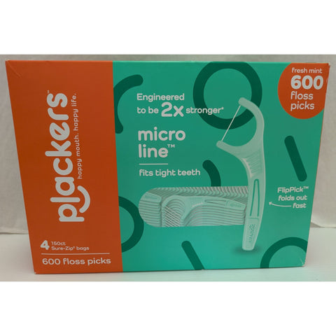 Plackers Micro Line Floss Picks 600 Ct Fresh Mint Flavor Sure-Zip Bags FlipPick TuFloss QuickFix USA