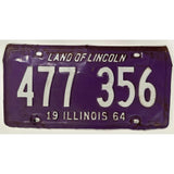 1964 477 356 Illinois License Plate Porsche Land of Lincoln Purple